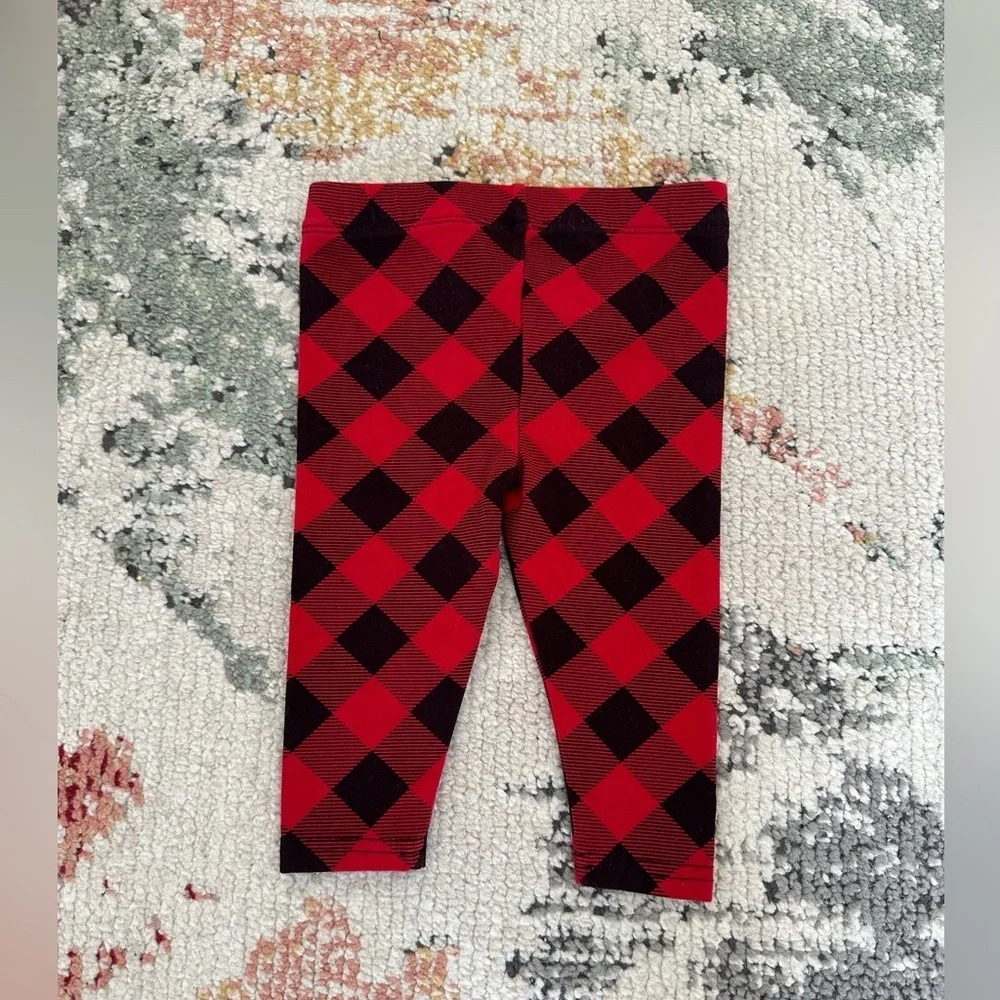 New Ralph Lauren Baby Girl Red & Black Buffalo Check Leggings Size 9 Months